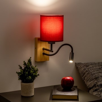 Brilagi - LED Fleksibel væglampe NUBILA WOOD 1xE27/25W/230V + LED/3W eg/pompejansk rød