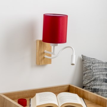Brilagi - LED Fleksibel væglampe NUBILA WOOD 1xE27/25W/230V + LED/3W eg/pompejansk rød