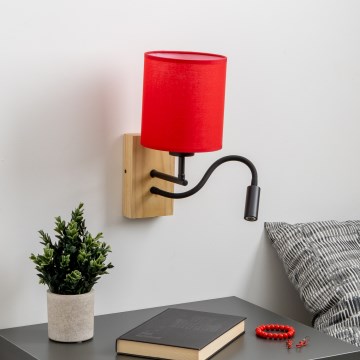 Brilagi - LED Fleksibel væglampe NUBILA WOOD 1xE27/25W/230V + LED/3W eg/rød