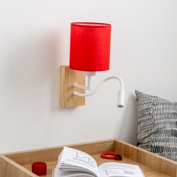 Brilagi - LED Fleksibel væglampe NUBILA WOOD 1xE27/25W/230V + LED/3W eg/rød
