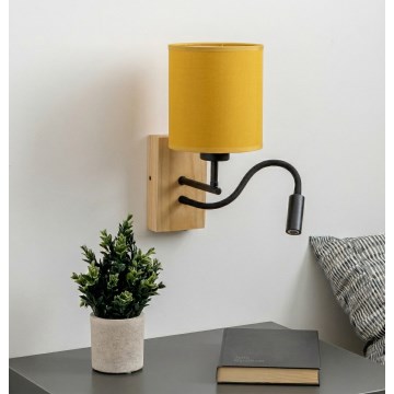 Brilagi - LED Fleksibel væglampe NUBILA WOOD 1xE27/25W/230V + LED/3W eg/sort/gul