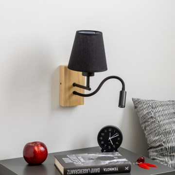 Brilagi - LED Fleksibel væglampe NUBILA WOOD 1xE27/25W/230V + LED/3W eg/sort