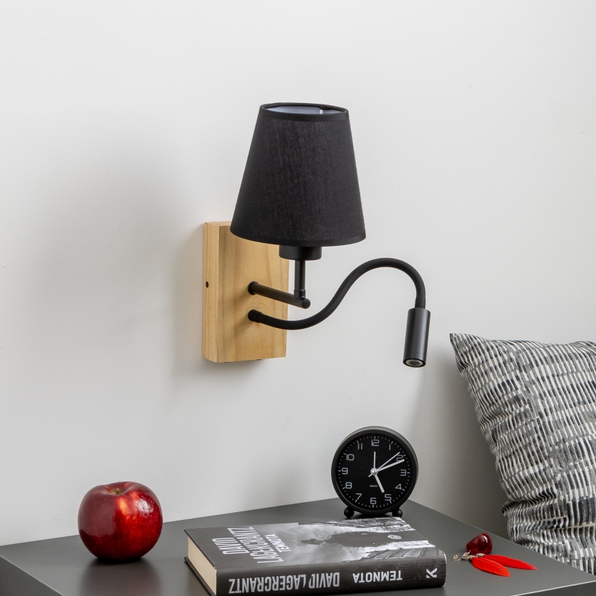 Brilagi - LED Fleksibel væglampe NUBILA WOOD 1xE27/25W/230V + LED/3W eg/sort