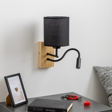 Brilagi - LED Fleksibel væglampe NUBILA WOOD 1xE27/25W/230V + LED/3W eg/sort