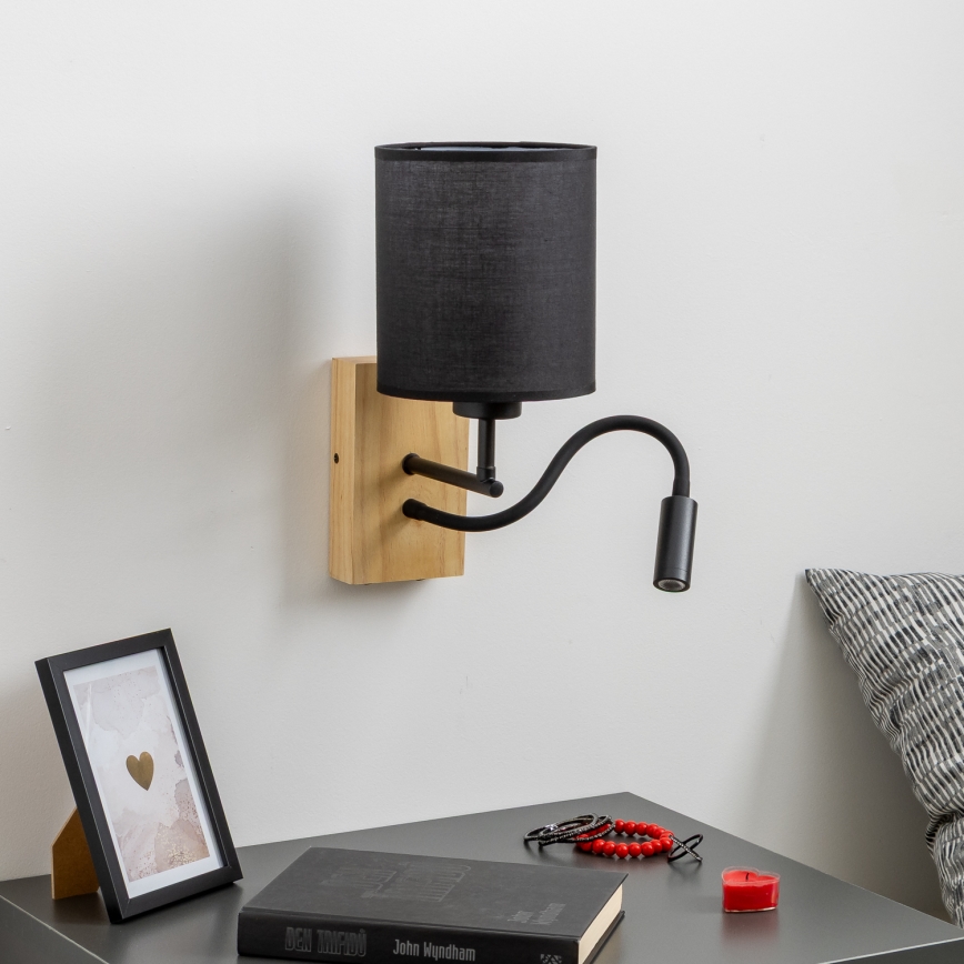 Brilagi - LED Fleksibel væglampe NUBILA WOOD 1xE27/25W/230V + LED/3W eg/sort
