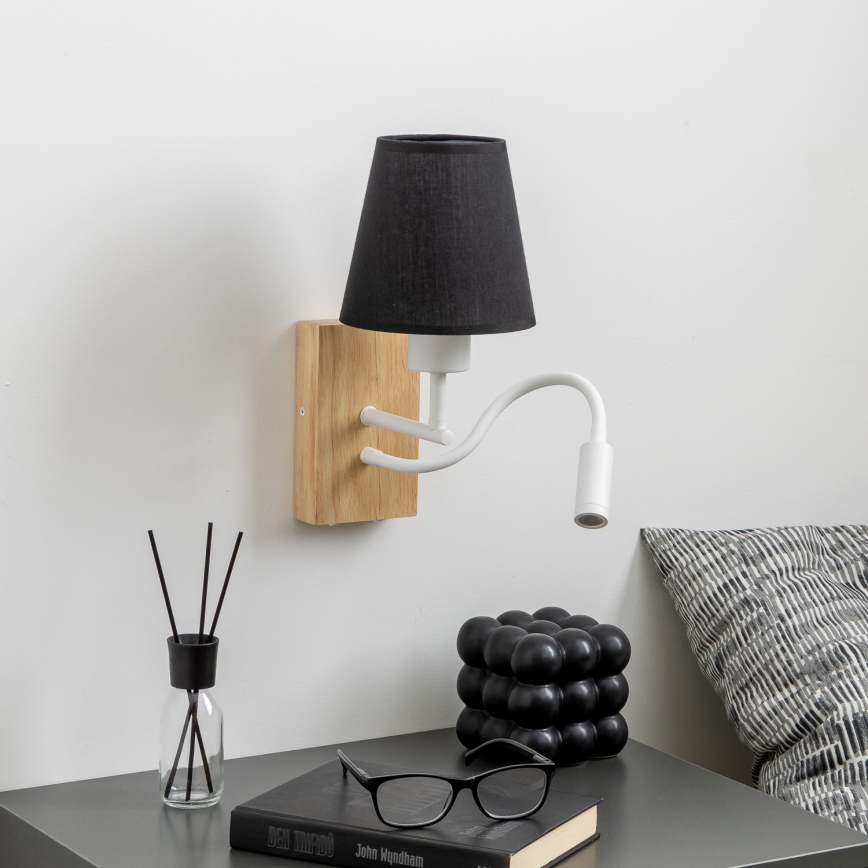 Brilagi - LED Fleksibel væglampe NUBILA WOOD 1xE27/25W/230V + LED/3W eg/sort