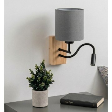 Brilagi - LED fleksibel væglampe NUBILA WOOD 1xE27/25W/230V + LED/3W eg/sort/lysegrå