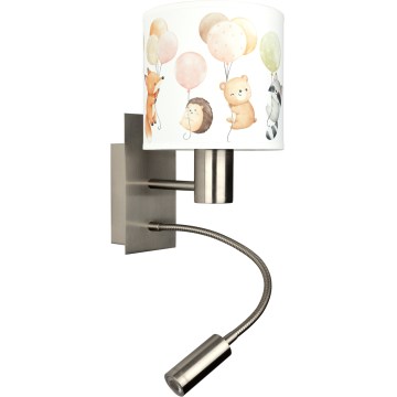 Brilagi - LED fleksibel væglampe til børn BOBO 1xE27/25W/230V + LED/3W mat krom/hvid/dyremotiver