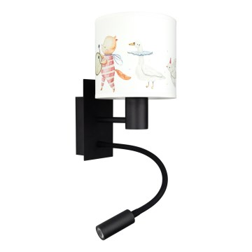 Brilagi - LED fleksibel væglampe til børn BOBO 1xE27/25W/230V + LED/3W sort/hvid/med dyremotiv