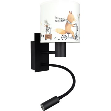 Brilagi - LED fleksibel væglampe til børn BOBO 1xE27/25W/230V + LED/3W sort/hvid/med dyremotiv