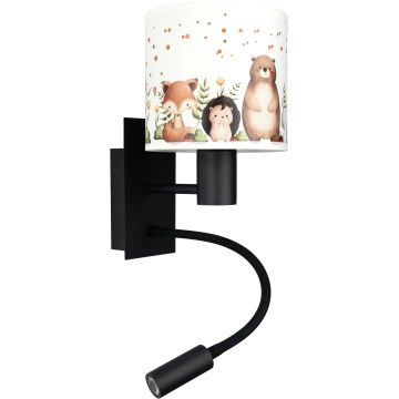 Brilagi - LED fleksibel væglampe til børn BOBO 1xE27/25W/230V + LED/3W sort/hvid/med dyremotiv
