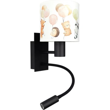 Brilagi - LED fleksibel væglampe til børn BOBO 1xE27/25W/230V + LED/3W sort/hvid/med dyremotiver