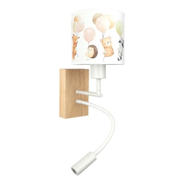 Brilagi - LED fleksibel væglampe til børn BOBO WOOD 1xE27/25W/230V + LED/3W eg/hvid/dyr