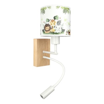 Brilagi - LED fleksibel væglampe til børn BOBO WOOD 1xE27/25W/230V + LED/3W eg/hvid/grøn/jungle