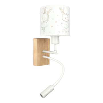 Brilagi - LED fleksibel væglampe til børn BOBO WOOD 1xE27/25W/230V + LED/3W eg/hvid/kaniner