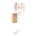 Brilagi - LED fleksibel væglampe til børn BOBO WOOD 1xE27/25W/230V + LED/3W eg/hvid/lyserød/ballerina-motiv
