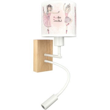 Brilagi - LED fleksibel væglampe til børn BOBO WOOD 1xE27/25W/230V + LED/3W eg/hvid/lyserød/ballerina-motiv