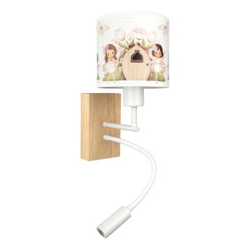 Brilagi - LED fleksibel væglampe til børn BOBO WOOD 1xE27/25W/230V + LED/3W eg/hvid/lyserød/feer