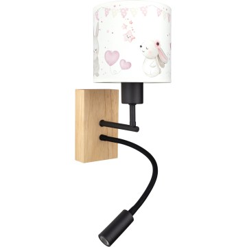 Brilagi - LED fleksibel væglampe til børn BOBO WOOD 1xE27/25W/230V + LED/3W eg/sort/cremefarvet/kaniner