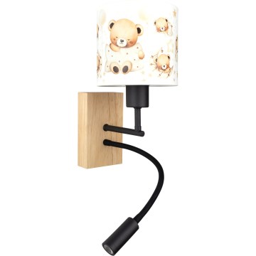 Brilagi - LED fleksibel væglampe til børn BOBO WOOD 1xE27/25W/230V + LED/3W eg/sort/hvid/bamser