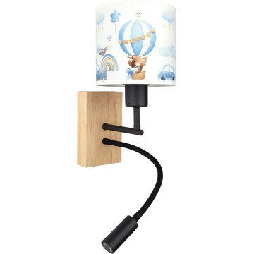Brilagi - LED fleksibel væglampe til børn BOBO WOOD 1xE27/25W/230V + LED/3W eg/sort/hvid/blå/bamser
