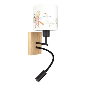 Brilagi - LED fleksibel væglampe til børn BOBO WOOD 1xE27/25W/230V + LED/3W eg/sort/hvid/dyremotiver