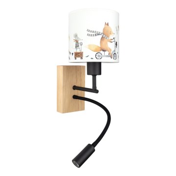 Brilagi - LED fleksibel væglampe til børn BOBO WOOD 1xE27/25W/230V + LED/3W eg/sort/hvid/dyremotiver