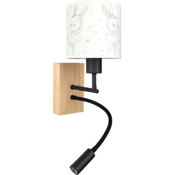 Brilagi - LED fleksibel væglampe til børn BOBO WOOD 1xE27/25W/230V + LED/3W eg/sort/hvid/kaniner