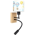 Brilagi - LED fleksibel væglampe til børn BOBO WOOD 1xE27/25W/230V + LED/3W eg/sort/hvid/med dyremotiv