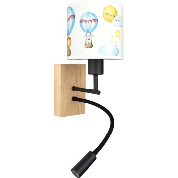 Brilagi - LED fleksibel væglampe til børn BOBO WOOD 1xE27/25W/230V + LED/3W eg/sort/hvid/med dyremotiv