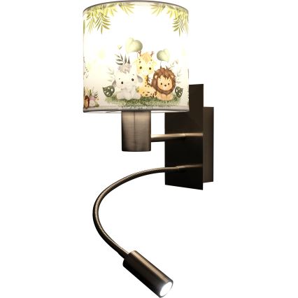 Brilagi - LED børnevæglampe BOBO, fleksibel, 1xE27/25W/230V + LED/3W, mat krom/hvid/grøn/jungle