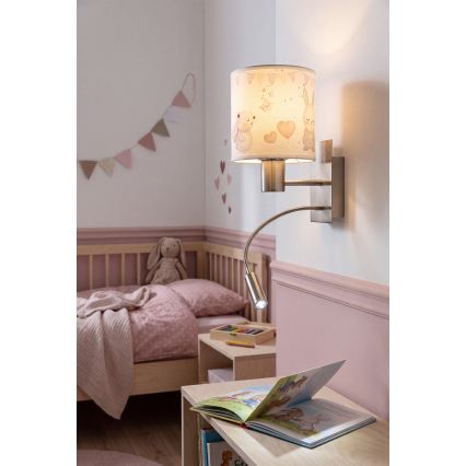 Brilagi - LED fleksibel børnevæglampe BOBO 1xE27/25W/230V + LED/3W mat krom/cremefarvet/kaninmotiv