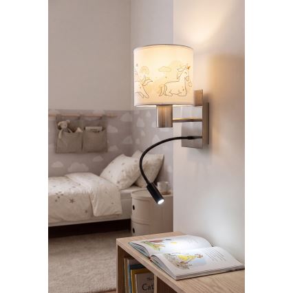 Brilagi - LED fleksibel væglampe til børn BOBO 1xE27/25W/230V + LED/3W mat krom/hvid/enhjørninger