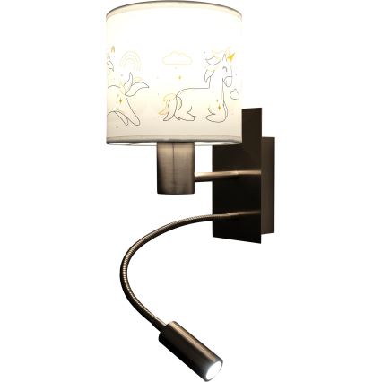 Brilagi - LED fleksibel væglampe til børn BOBO 1xE27/25W/230V + LED/3W mat krom/hvid/enhjørninger