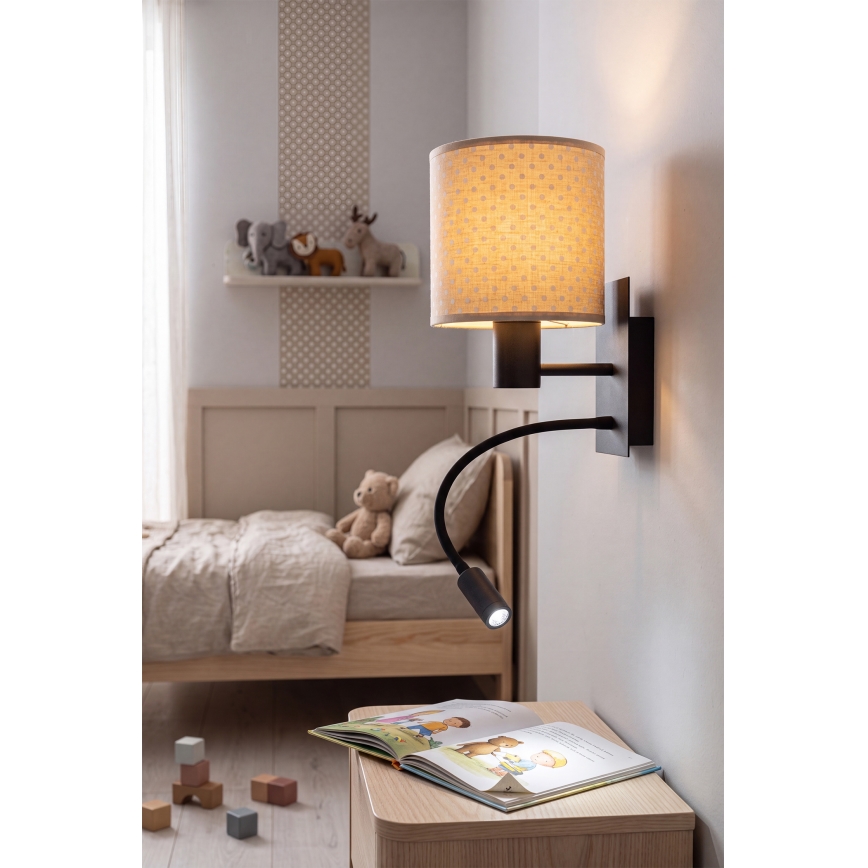 Brilagi - LED fleksibel væglampe BOBO 1xE27/25W/230V + LED/3W, sort/beige/prikket