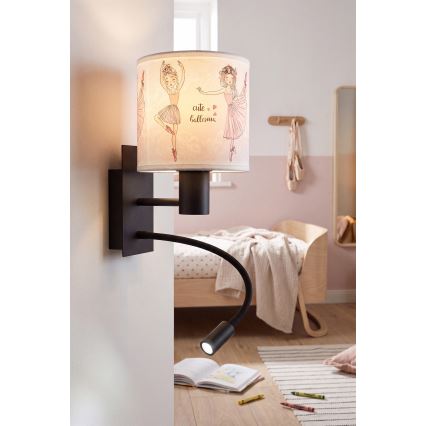 Brilagi - LED fleksibel børnevæglampe BOBO 1xE27/25W/230V + LED/3W sort/hvid/lyserød/balletsko