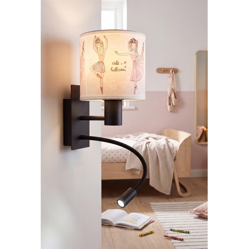 Brilagi - LED fleksibel børnevæglampe BOBO 1xE27/25W/230V + LED/3W sort/hvid/lyserød/balletsko