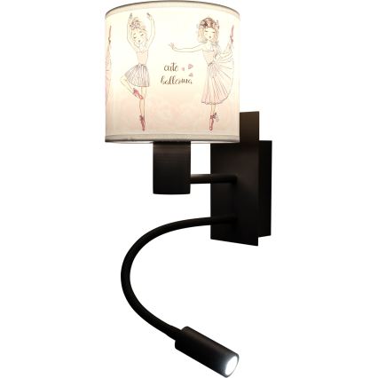 Brilagi - LED fleksibel børnevæglampe BOBO 1xE27/25W/230V + LED/3W sort/hvid/lyserød/balletsko