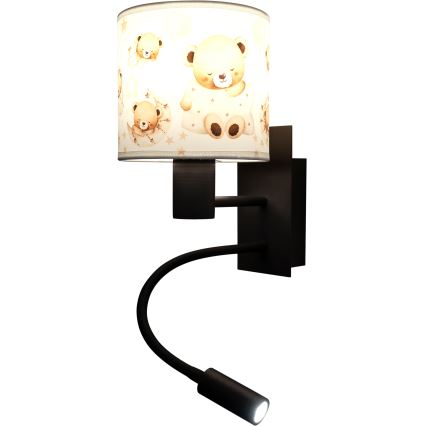 Brilagi - fleksibel LED-børnevæglampe BOBO 1xE27/25W/230V + LED/3W sort/hvid/bamser