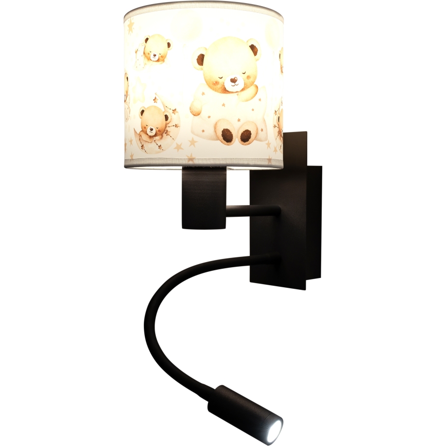 Brilagi - fleksibel LED-børnevæglampe BOBO 1xE27/25W/230V + LED/3W sort/hvid/bamser
