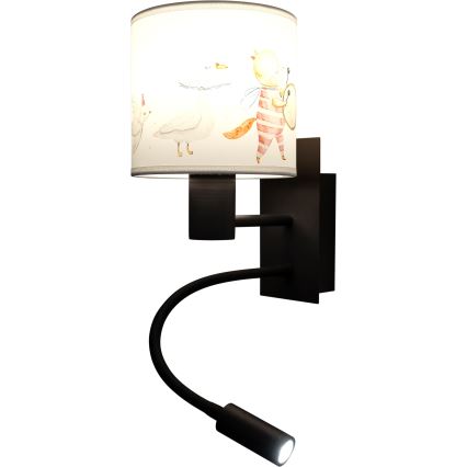 Brilagi - LED fleksibel væglampe til børn BOBO 1xE27/25W/230V + LED/3W sort/hvid/med dyremotiv