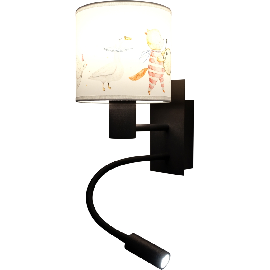 Brilagi - LED fleksibel væglampe til børn BOBO 1xE27/25W/230V + LED/3W sort/hvid/med dyremotiv