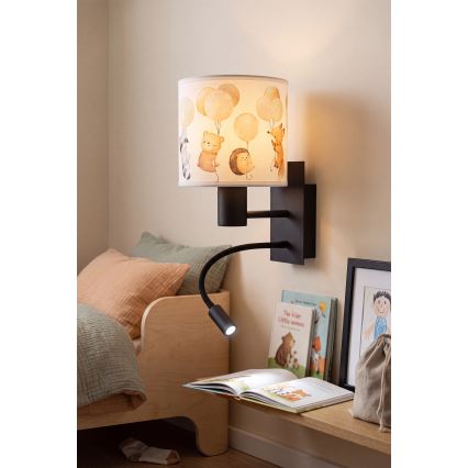 Brilagi - LED fleksibel væglampe til børn BOBO 1xE27/25W/230V + LED/3W sort/hvid/med dyremotiver