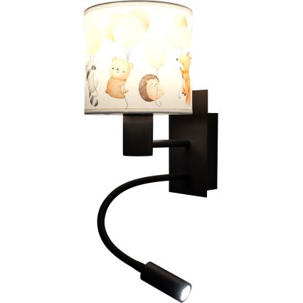 Brilagi - LED fleksibel væglampe til børn BOBO 1xE27/25W/230V + LED/3W sort/hvid/med dyremotiver