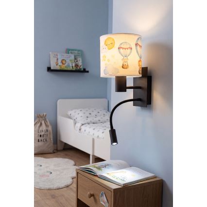 Brilagi - LED fleksibel børnevæglampe BOBO 1xE27/25W/230V + LED/3W sort/hvid/dyremotiv