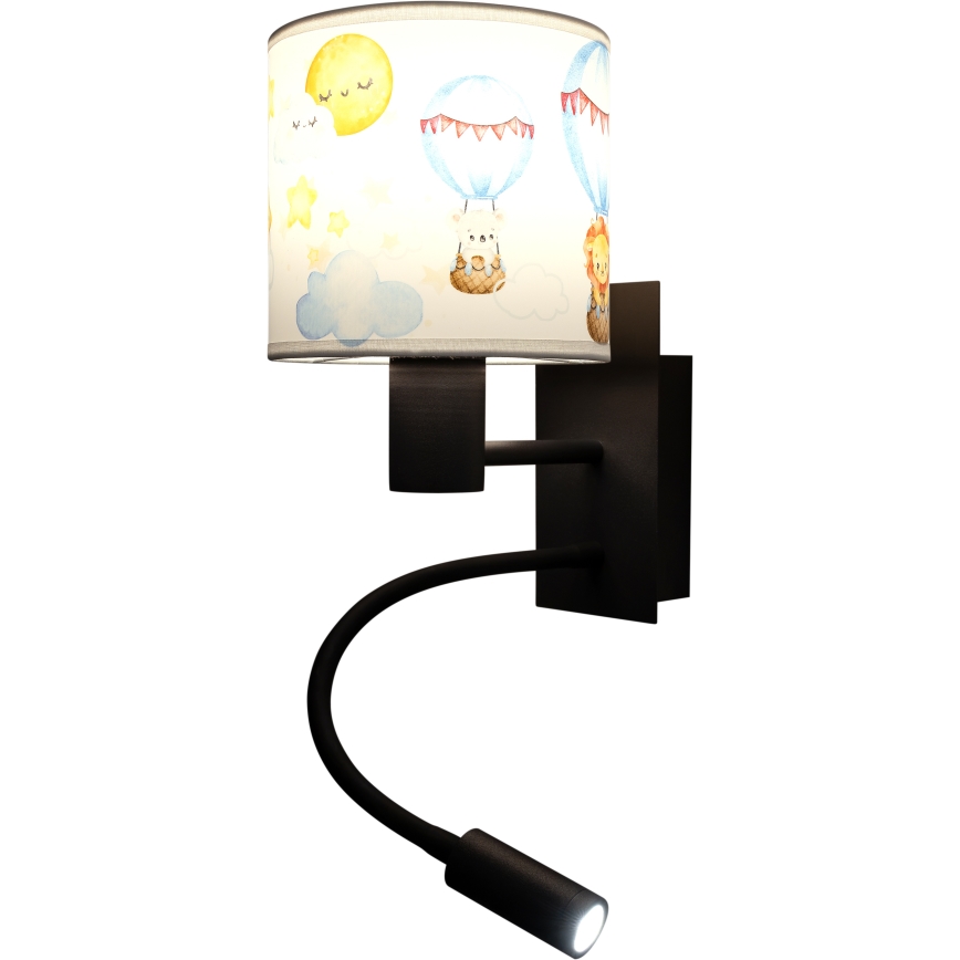 Brilagi - LED fleksibel børnevæglampe BOBO 1xE27/25W/230V + LED/3W sort/hvid/dyremotiv