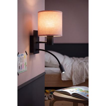 Brilagi - Fleksibel LED-væglampe BOBO 1xE27/25W/230V + LED/3W sort/lyserød