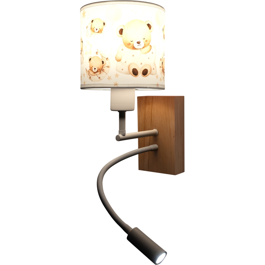 Brilagi - LED fleksibel børnevæglampe BOBO WOOD 1xE27/25W/230V + LED/3W eg/hvid/bamser