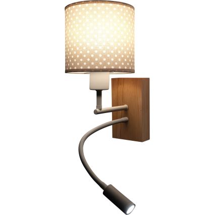 Brilagi - LED fleksibel børnevæglampe BOBO WOOD 1xE27/25W/230V + LED/3W eg/hvid/beige/prikker