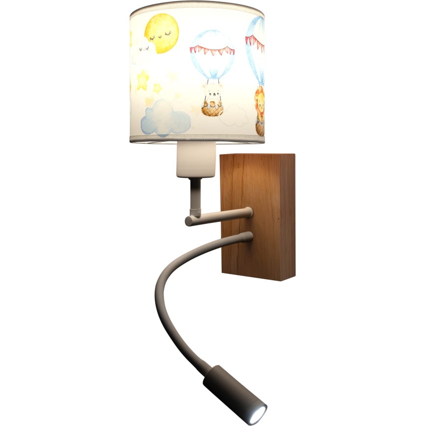 Brilagi - LED fleksibel børnevæglampe BOBO WOOD 1xE27/25W/230V + LED/3W eg/hvid/dyr